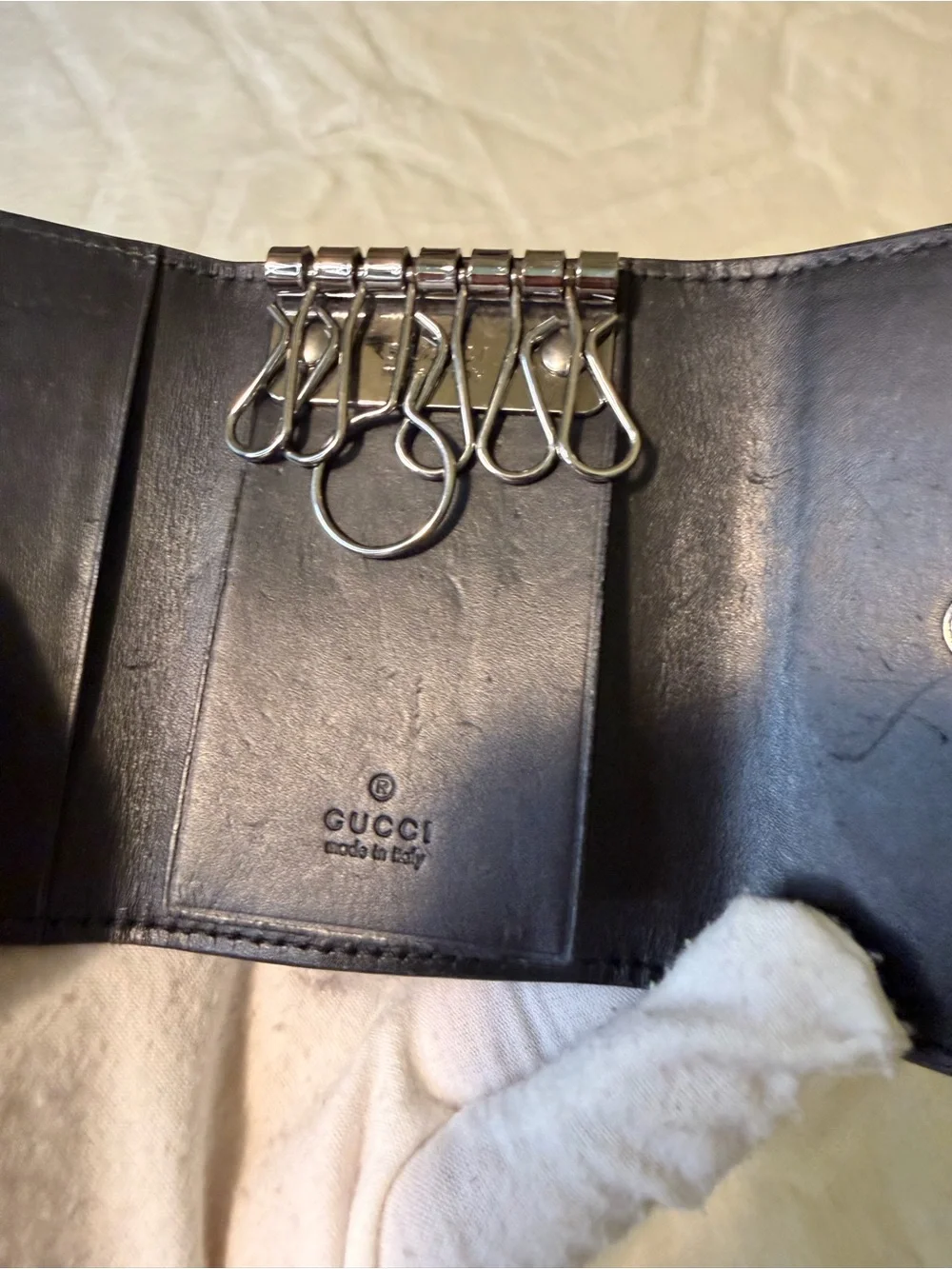 Gucci Black Embossed Leather Key Holder